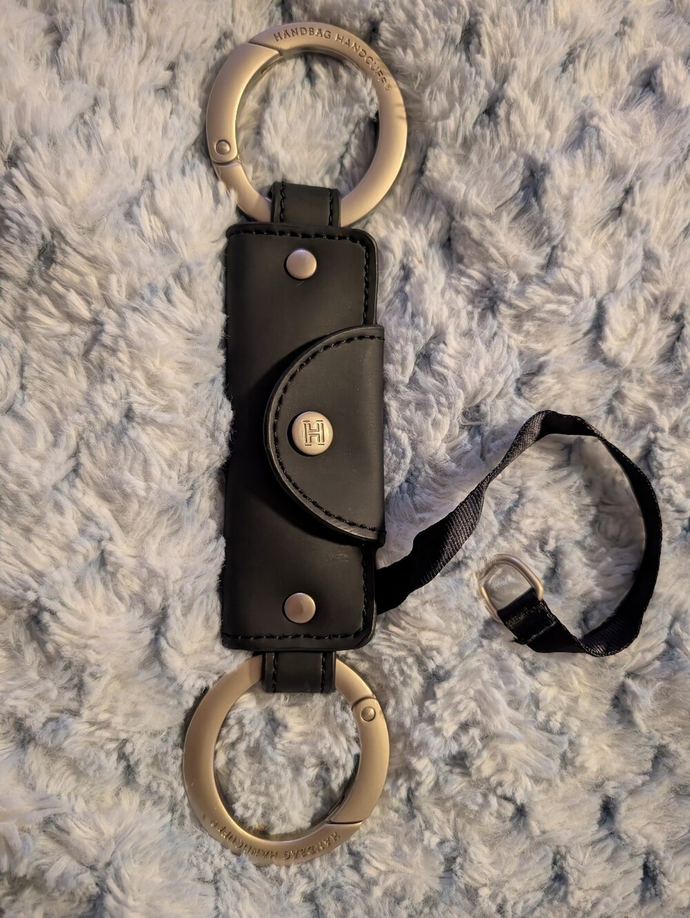 Handbag Handcuffs Black Keyring Strap with Branded Button